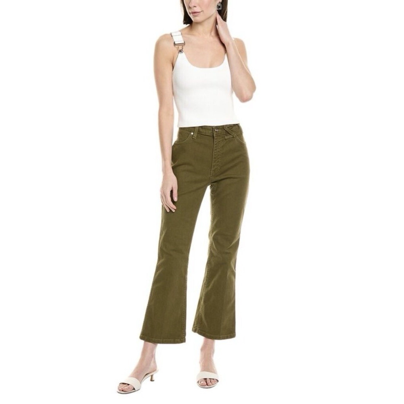 Wrangler + Staud The Cropped Boot Jean In Sergeant Green Nwt Sz 31